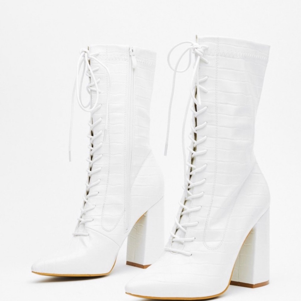 Crop Lace Up White Boots